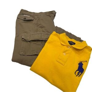 Polo Ralph Lauren Boys Yellow Big Pony Shirt & Cargo Pants Sz 6